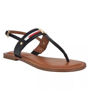 Tommy Hilfiger Women's Navy Signature T-Strap Flat Sandals Size 6 NEW